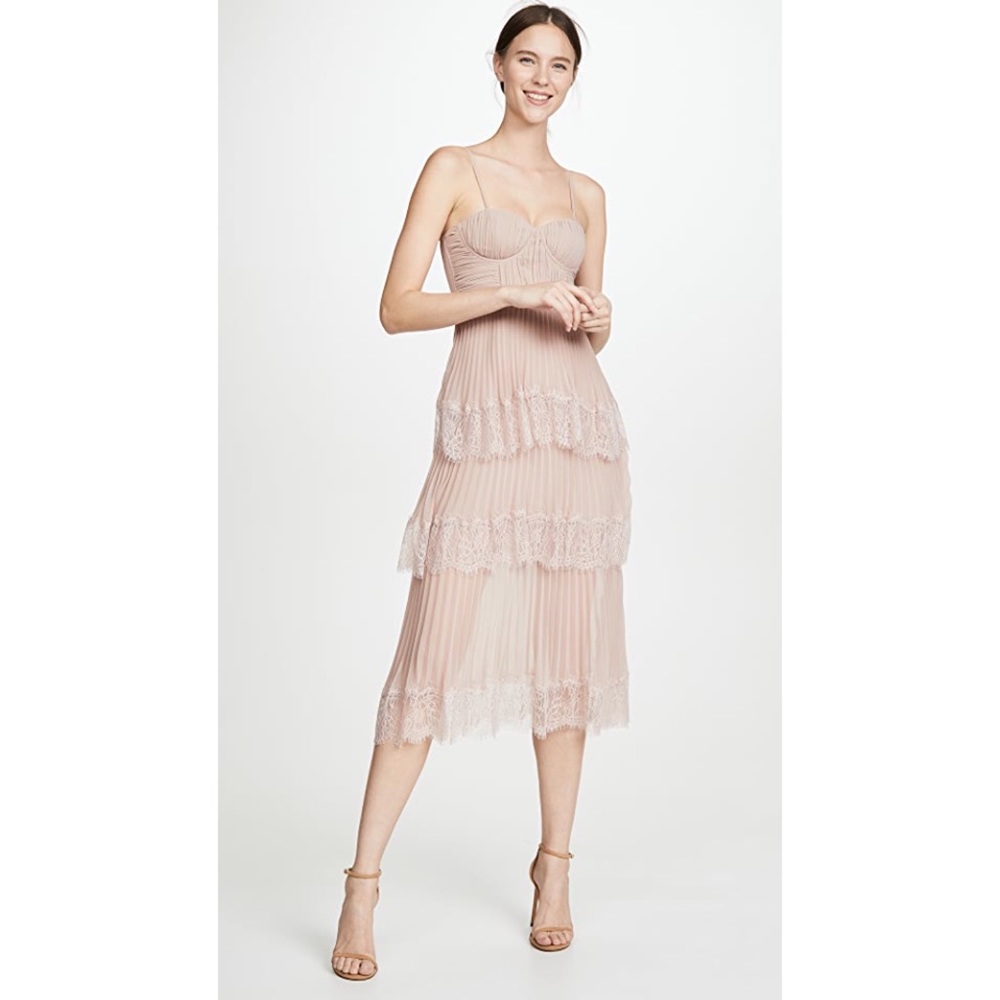 NWT Self Portrait Chiffon Lace Tiered Midi Dress